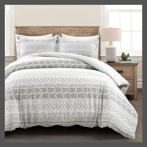 Lush Decor - 3pc King Hygge Geo Duvet & Sham Set Gray/White - L Gray/White